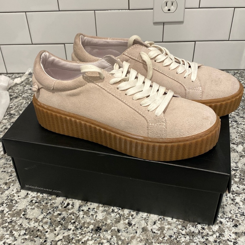 J/Slides White Suede Platform Sneakers